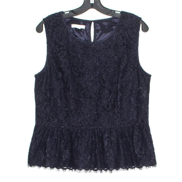 Talbots Top Boho Whimsigoth Kawaii Lolita Romantic Peplum Floral Lace Blue 10 - Picture 1 of 2